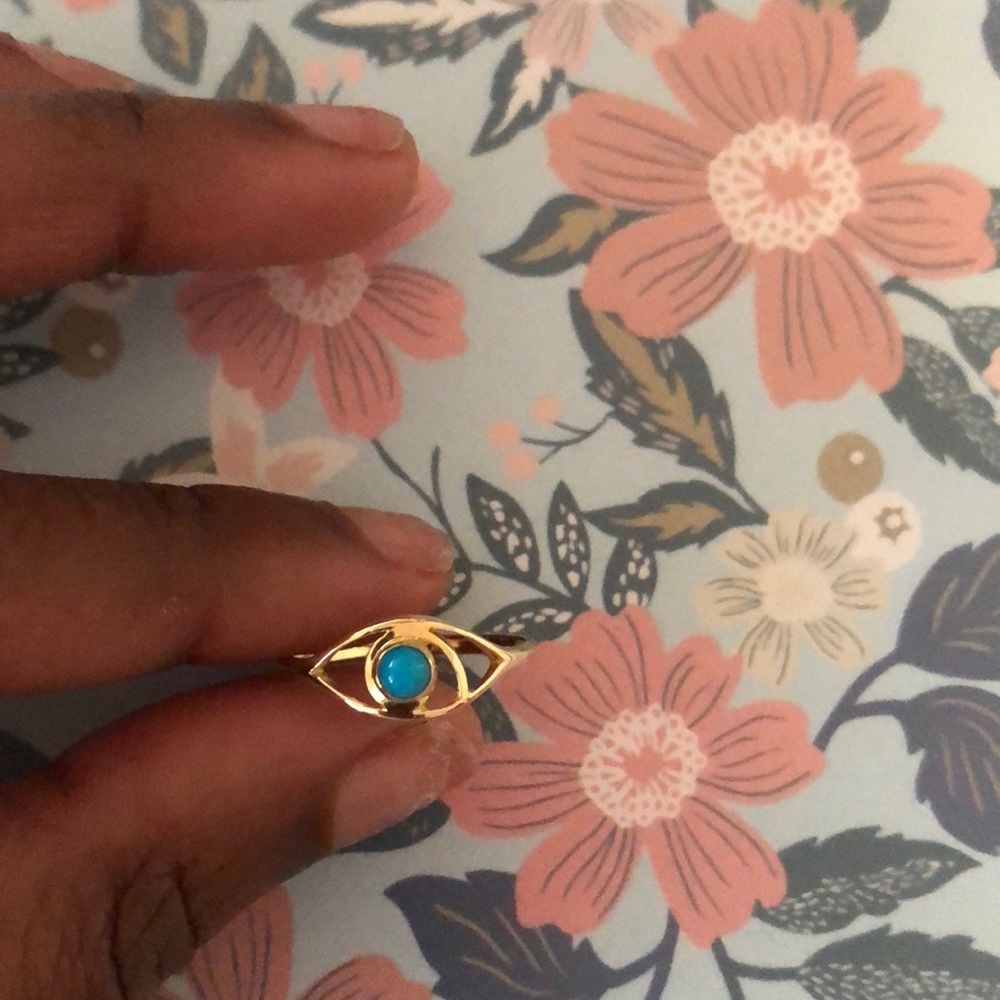 Evil eye gold ring w/turquoise